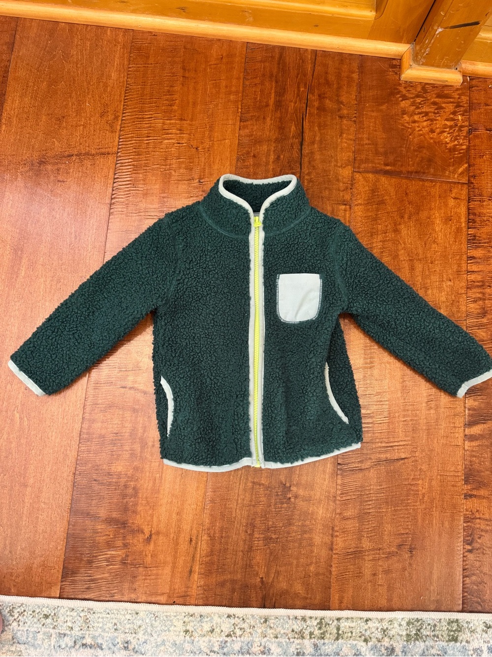 Cat & Jack Forest Green Sherpa Jacket with Light Gray Trim- 2T